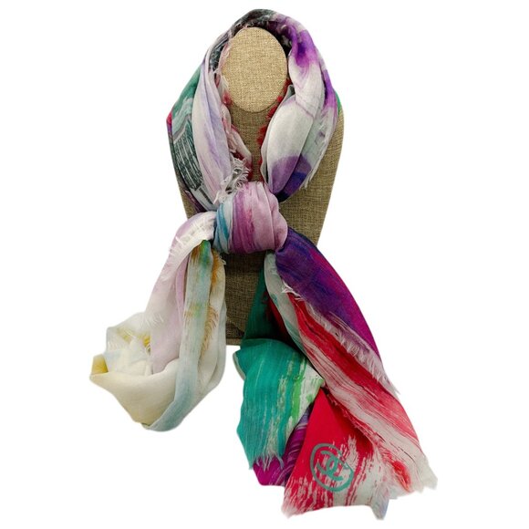 Chanel Multi Printed Fringed Large Sheer Scarf - Picture 1 of 8